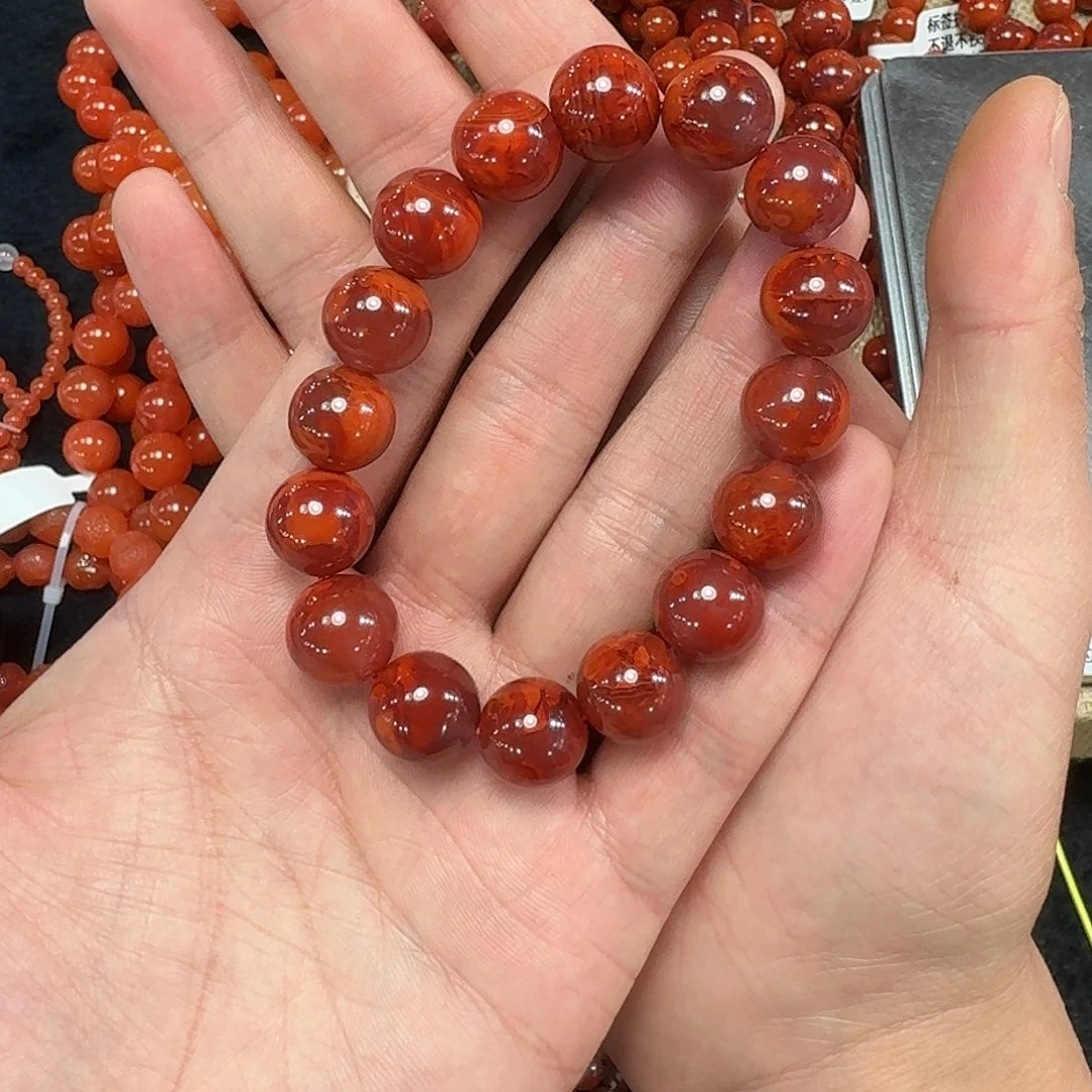南红玛瑙手链未镶嵌大**儿原矿南红手串13mm妖火炎
