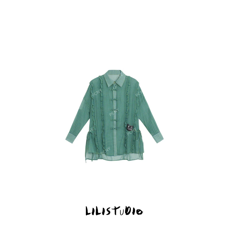 「猫薄荷」不理理夏季新款小众女装高级感新中式盘扣格子衬衫女