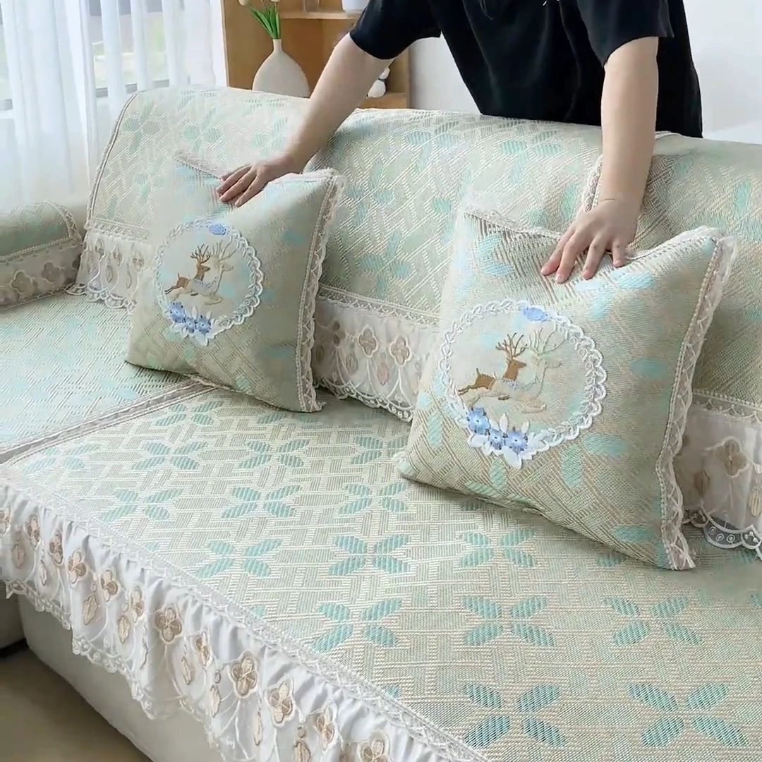 沙发垫夏用冰丝凉席坐垫子夏季天贵妃榻榻米凉垫固定防滑沙发套罩