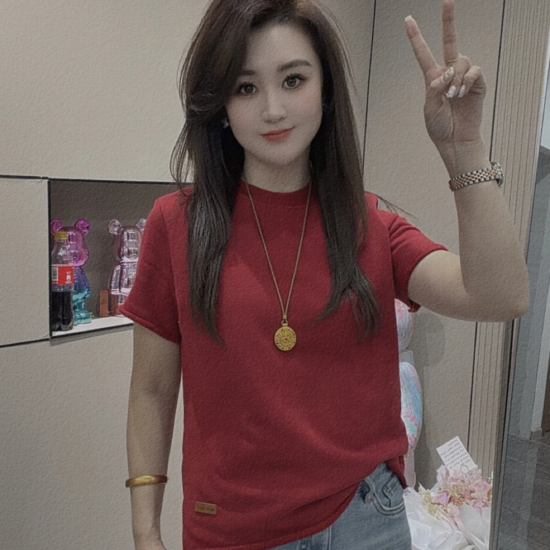 韩系皮标小卷边磨毛短袖