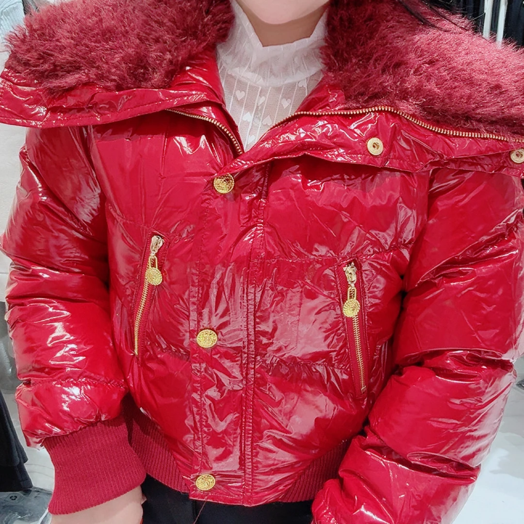 轻奢洋气毛毛翻领长袖保暖棉服女冬季新款百搭棉衣