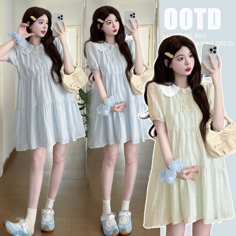 孕妇装法式时尚甜美洋气宽松高级感娃娃领连衣裙女夏百搭外穿