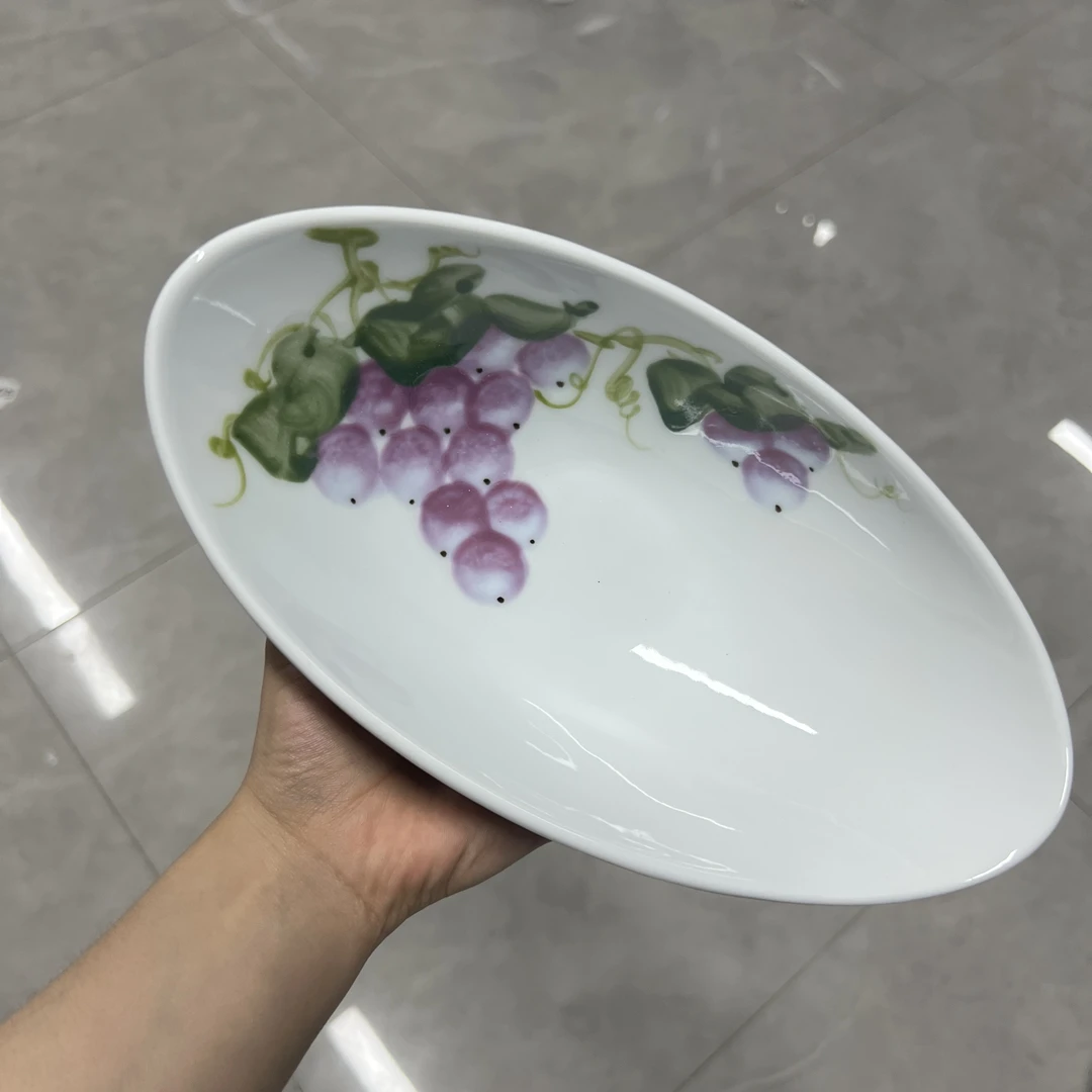 景德镇手绘釉中彩（食品级）元宝碗可爱陶瓷家用紫葡萄967