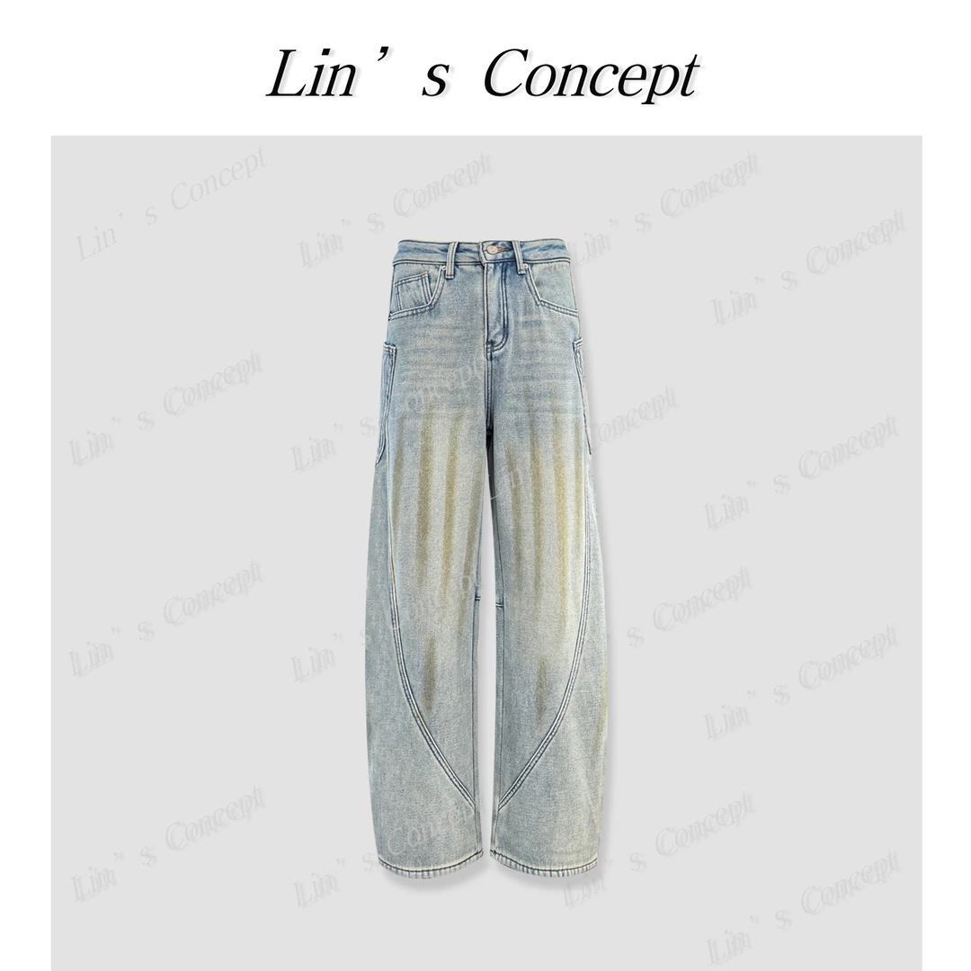 【Lin's concept】复古帅气调性显瘦大兜弯刀牛仔裤DL2407074