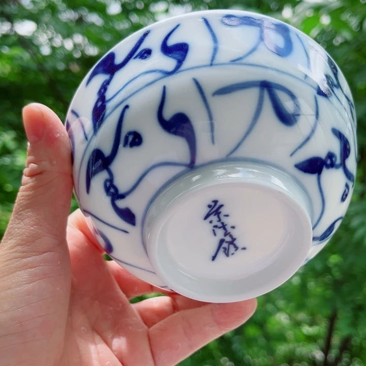 青花玲珑5寸饭碗刀字