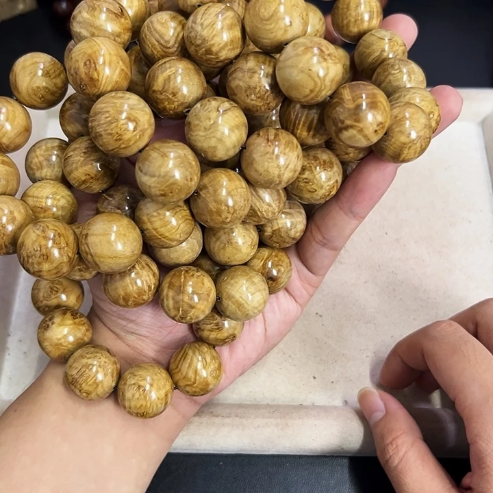 黄花梨/降香黄檀手串/手链20mm圆珠垒垒木水波留疤