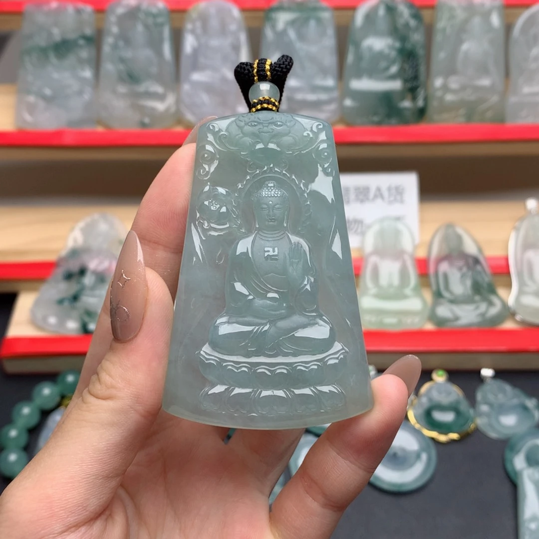 小***梁翡翠未镶嵌颈饰阿弥陀佛