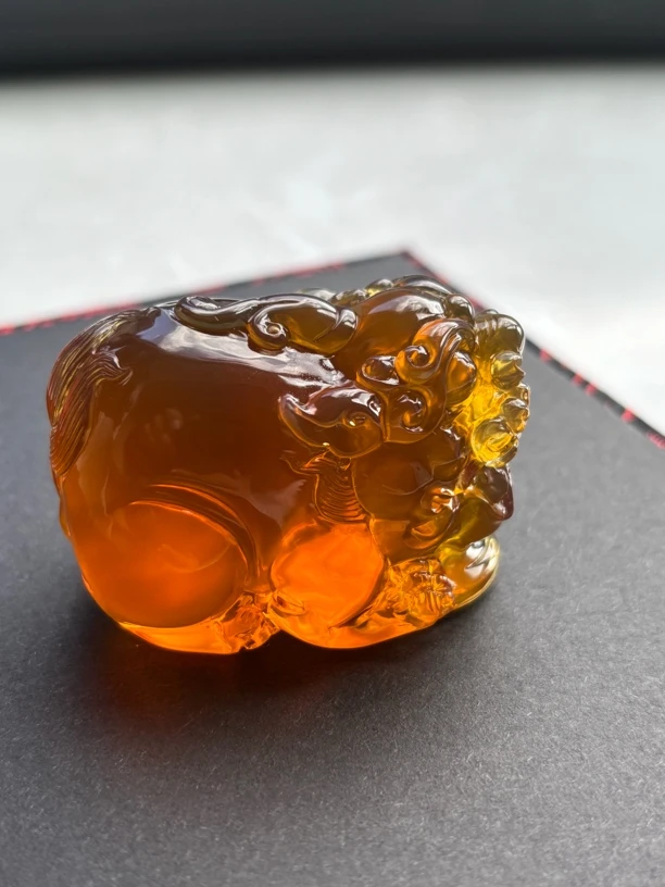 缅甸琥珀橘蜜果冻料大貔貅，正宗老矿皮糖料，打孔不支持退换