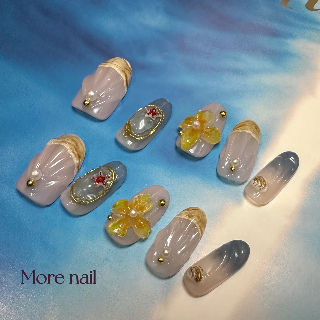 赶海～设计师系列海洋风沙滩晕染贝壳海星纯手工穿戴甲小众别致