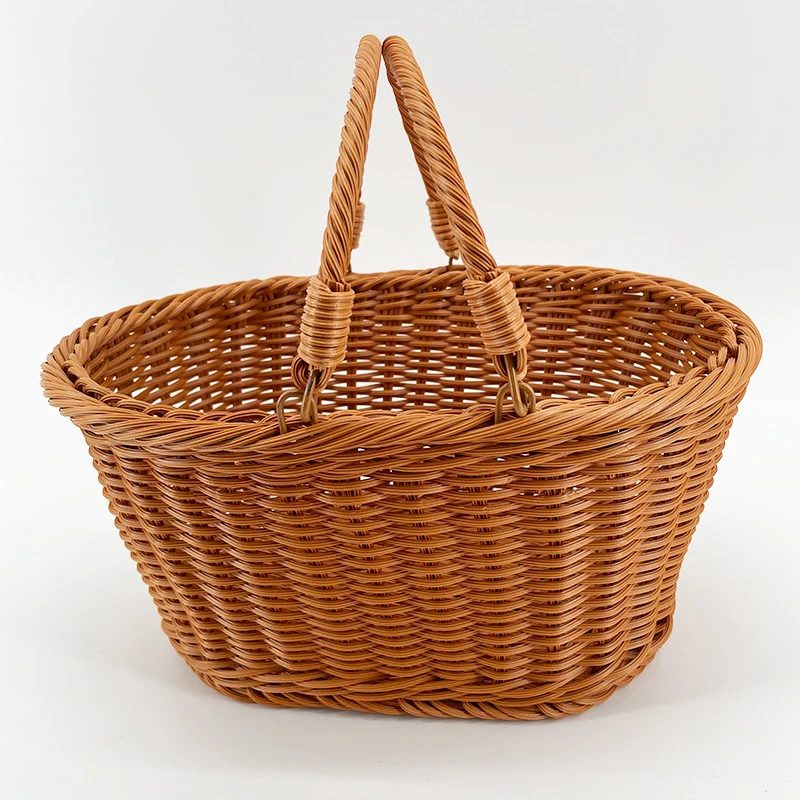 A175旦形棕色户外野餐购物篮纯手工编织30*20*16