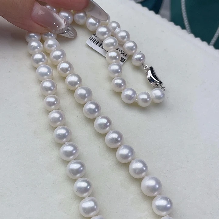 颈饰银S925镶嵌淡水珍珠卡9➕极光丝绸冷白高品50长