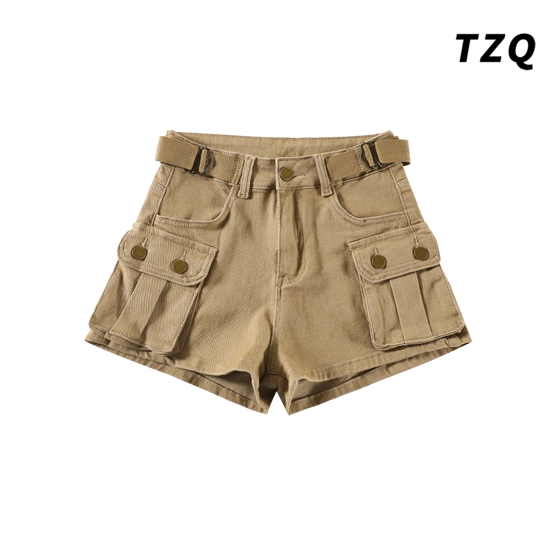 【童年】卡其色工装牛仔短裤女高腰爆款夏季外穿2025新款百搭热裤子