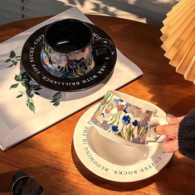 【源起专属 】【升级款】高级复古小众莺尾花陶瓷咖啡杯