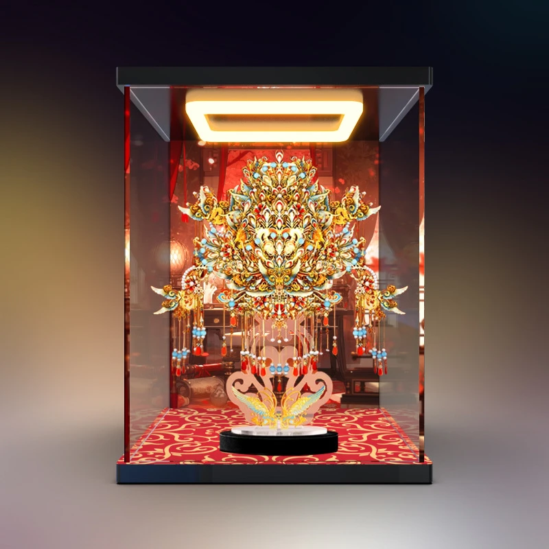 回形灯收纳盒适用拼酷九龙九凤冠金属立体模型透明亚克力防尘罩