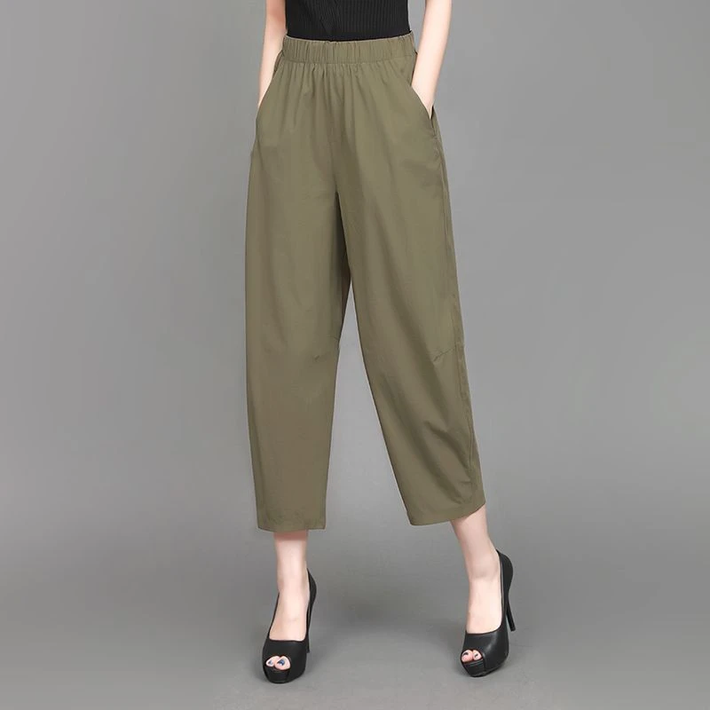 2025棉松紧高腰宽松九分哈伦裤女春夏薄款休闲显瘦灯笼裤大码