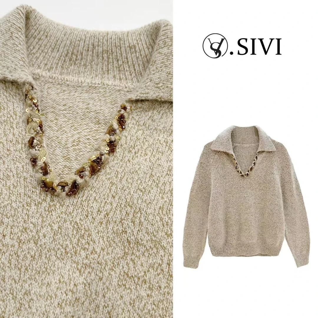 熙薇气质翻领毛衣【罗马画报】冬季新款时尚休闲上衣F7685