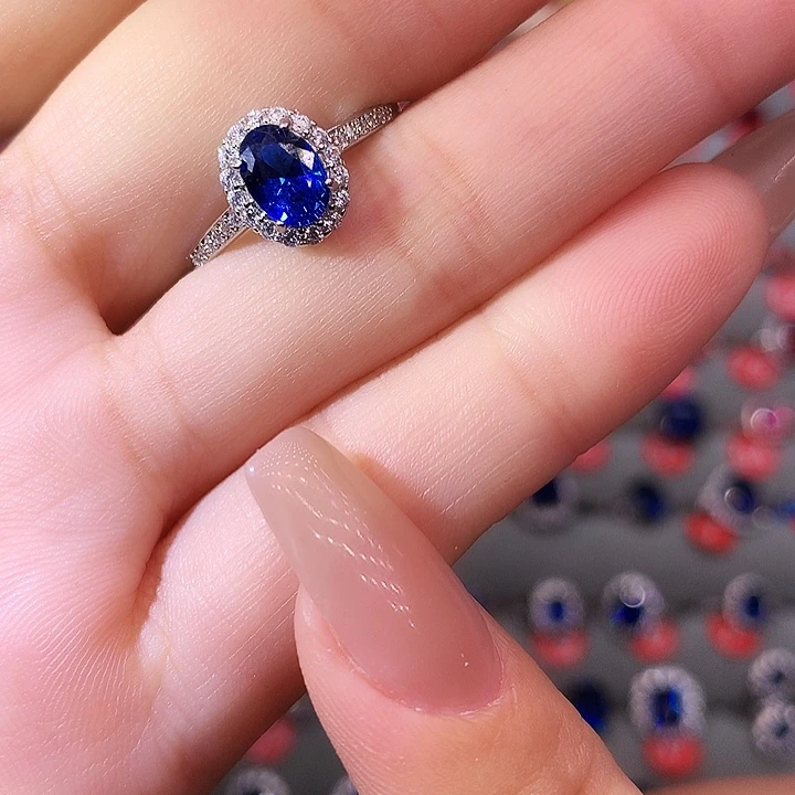 蓝宝石戒指银S925镶嵌