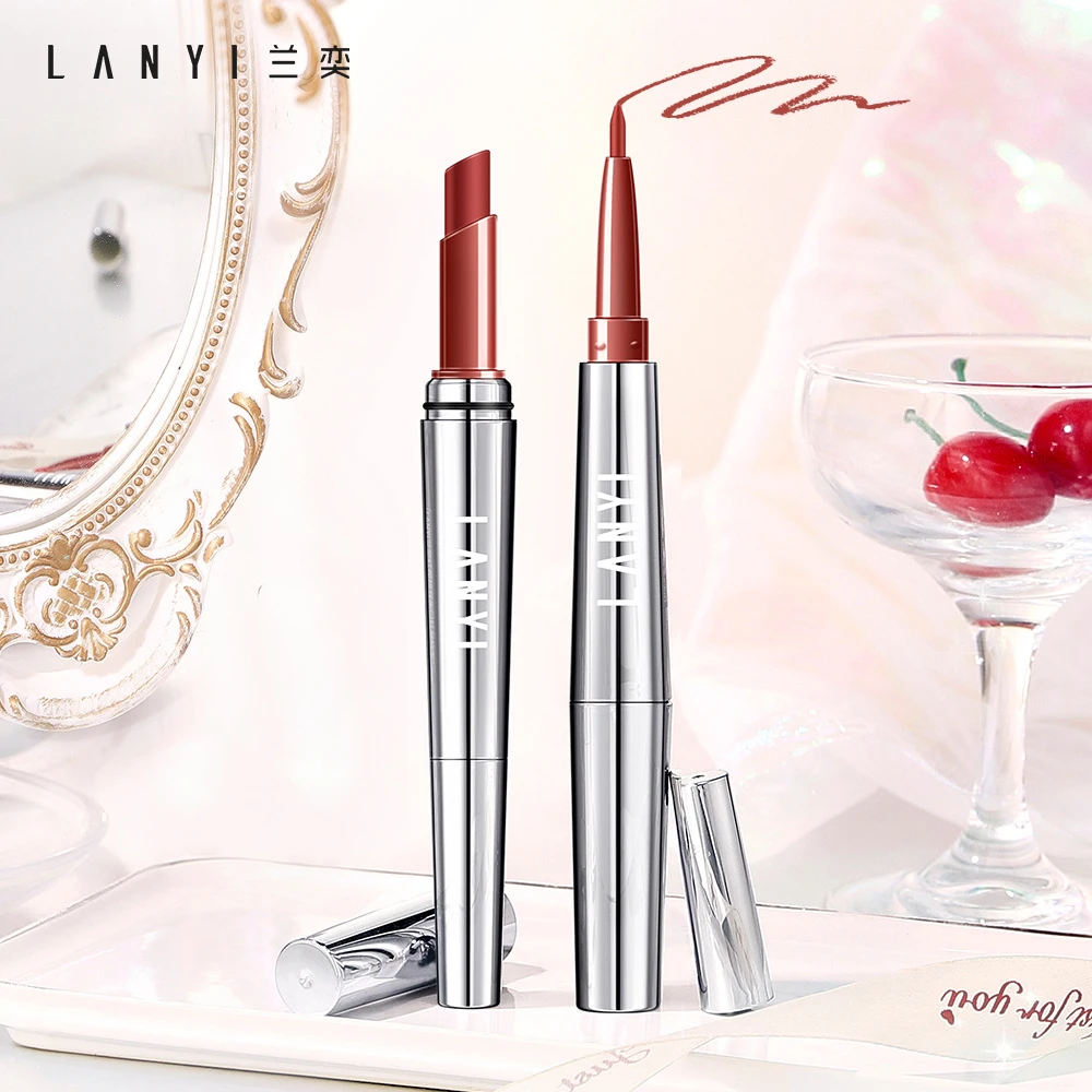 兰奕红樱桃双头口红唇线笔野雾嘟笔精准笔修饰唇线笔不沾杯口红