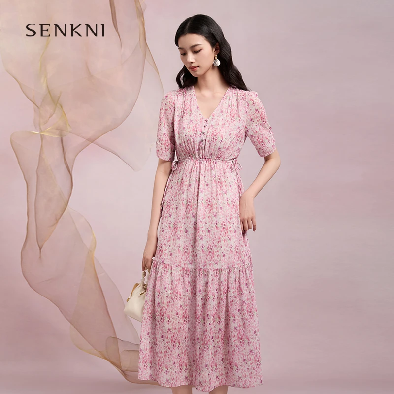 圣可尼印花连衣裙夏新款海边度假风雪纺长裙S361209OD