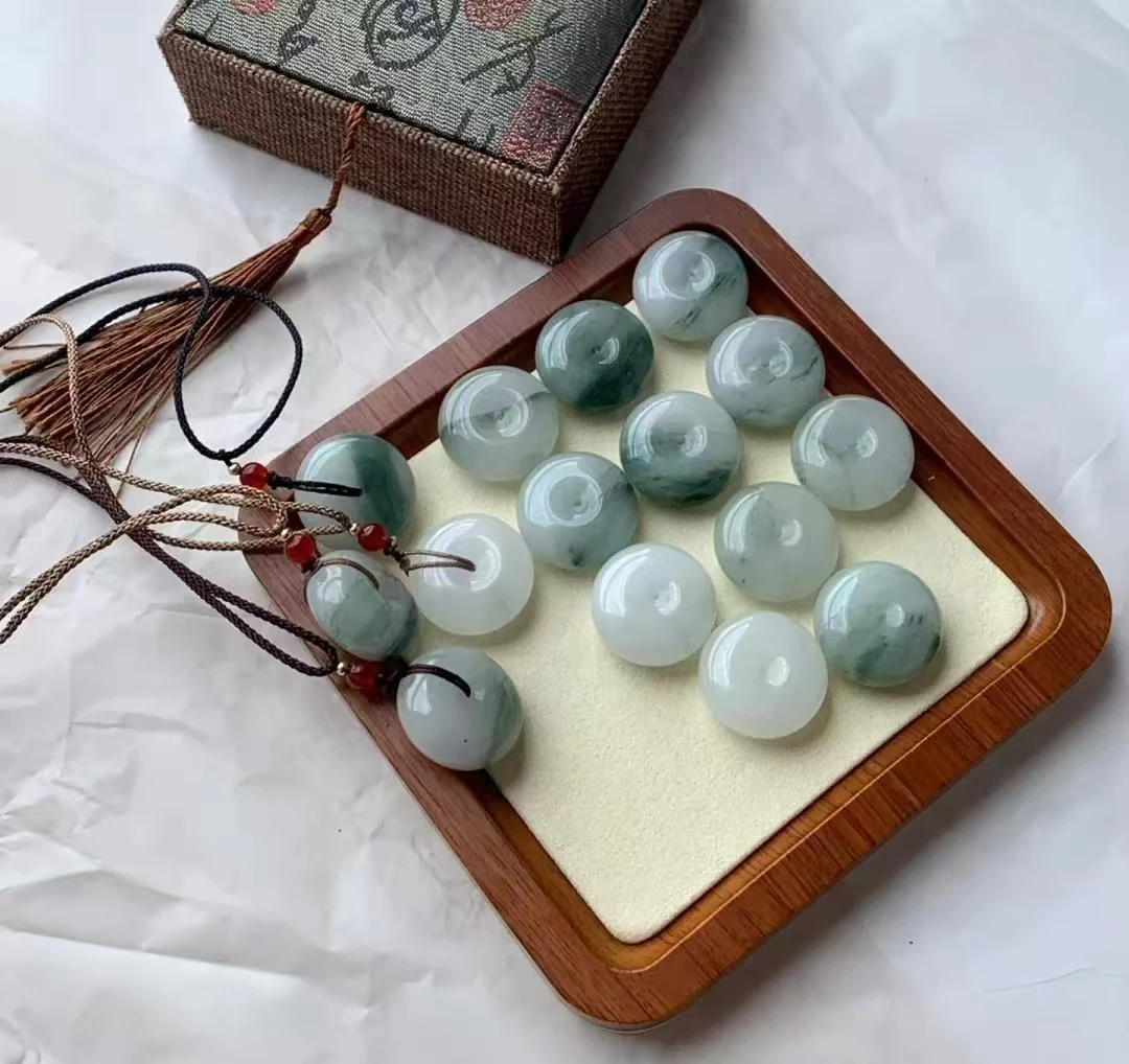 13号 新疆天山翠平安扣吊坠金丝玉翠色飘花玉坠 25mm