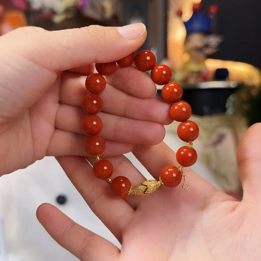 南红玛瑙18K金镶嵌手链