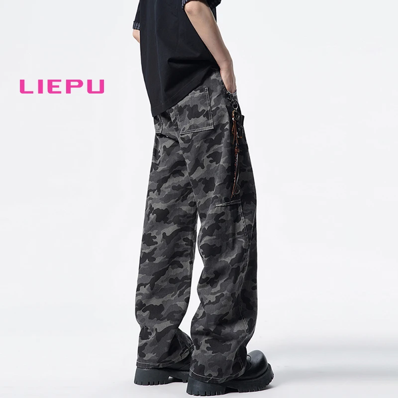 猎璞美式迷彩工装裤子男秋季高街vibe休闲长裤潮牌百搭弯刀裤男士