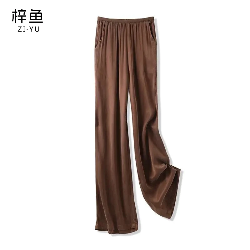 铜氨丝阔腿裤女夏宽松高腰垂感直筒裤显瘦透气薄款百搭长裤