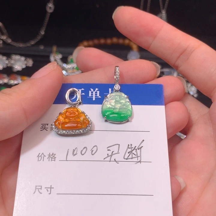 暴***美翡翠银S925镶嵌颈饰佛公