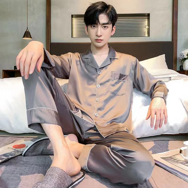 维多利亚男士睡衣春秋款2025新款冰丝薄款睡衣长袖长裤家居服套装