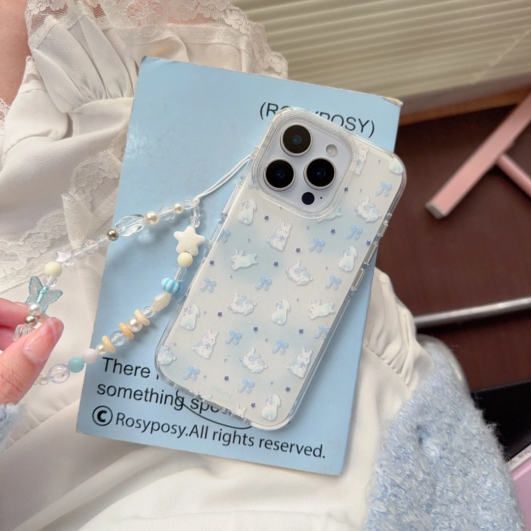 可爱晕染星星满屏小兔子适用于iPhone16promax手机壳15苹果14少女