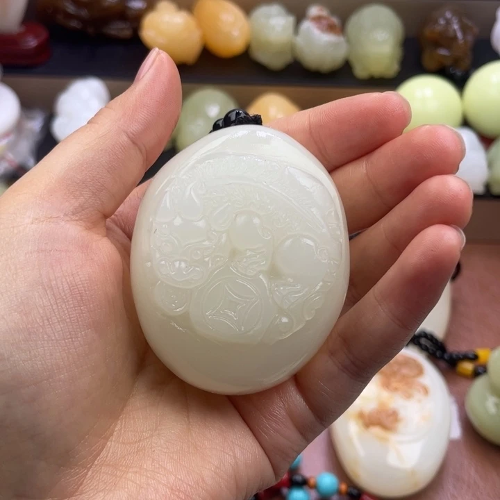 夜***带石材天然古青石手把件