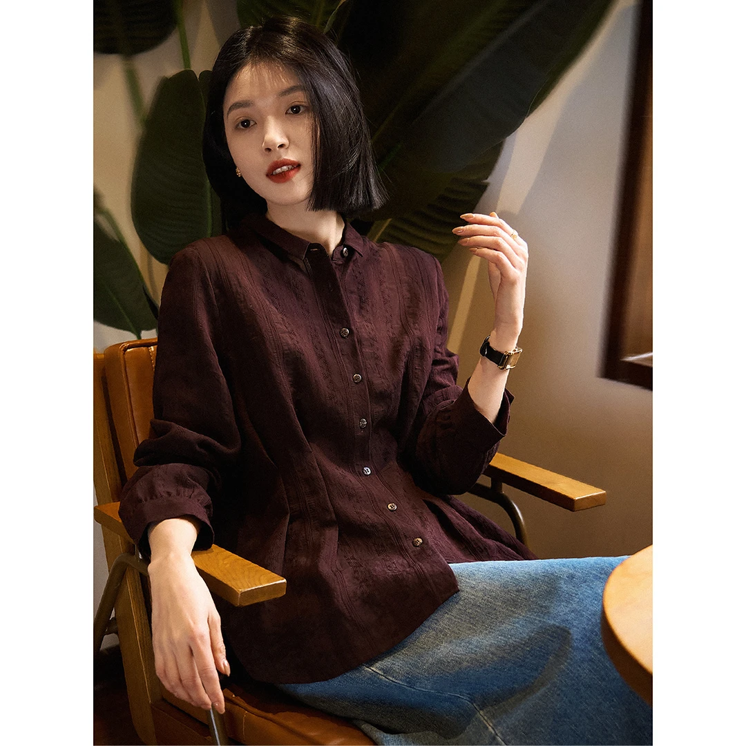笑涵阁 秋季新品 复古提花设计感优雅衬衫女CYC765429FG