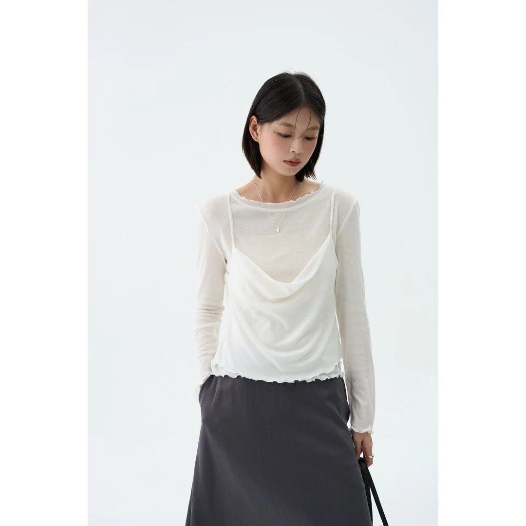 L-T404#CHILLING24#韩系简约设计感假两件上衣（福利）