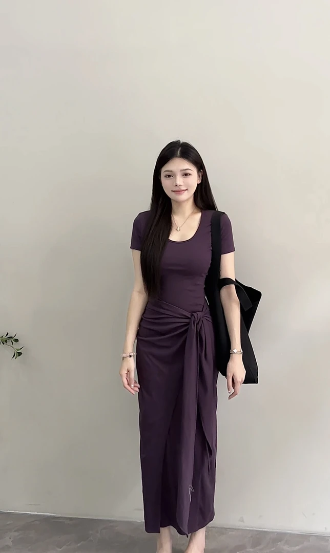 【苏苏】 夏季背心纯色女装无袖套头连衣裙时尚褶皱修身长裙DT1365