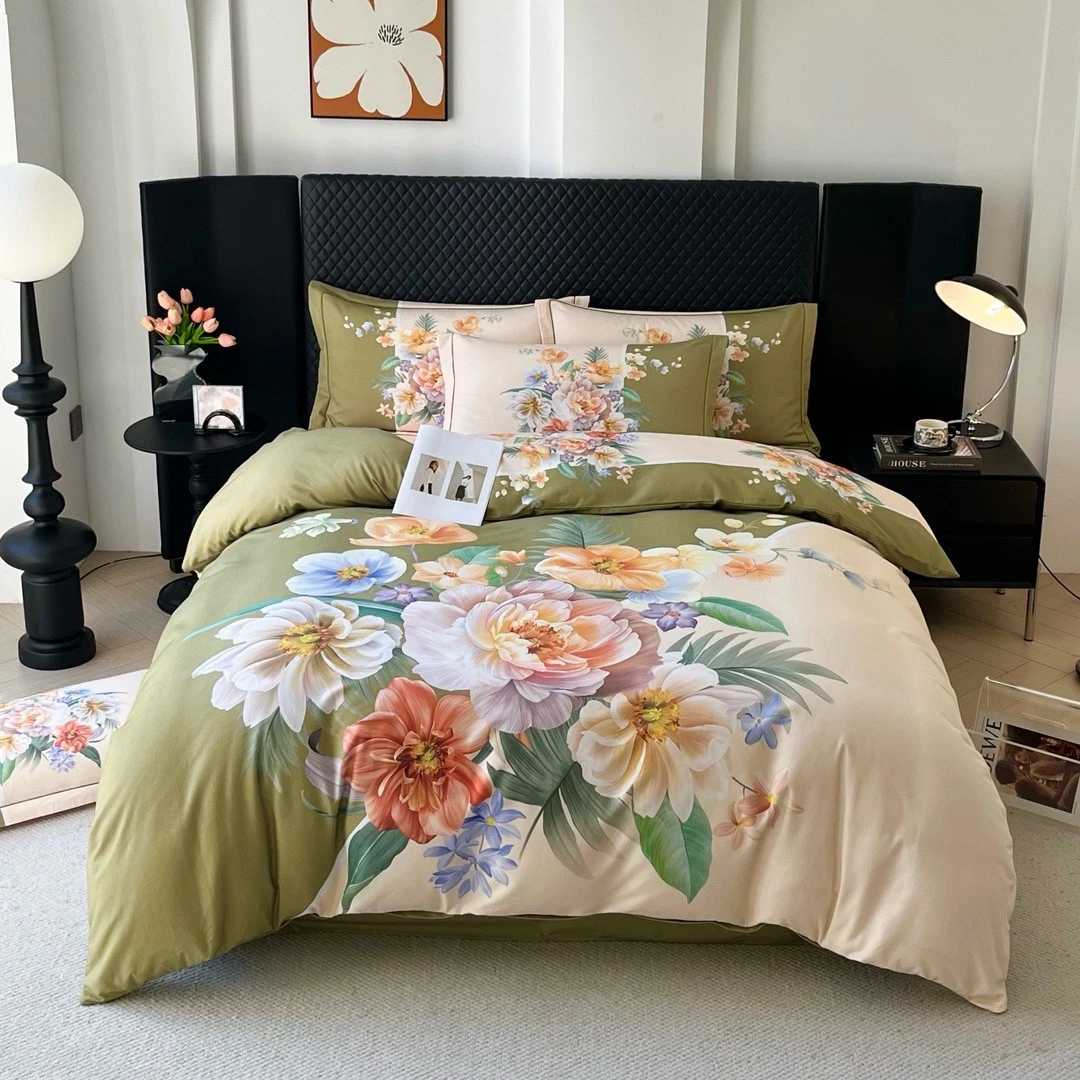 新款全棉加厚简约印花纯棉斜纹四件套-盛世美颜绿