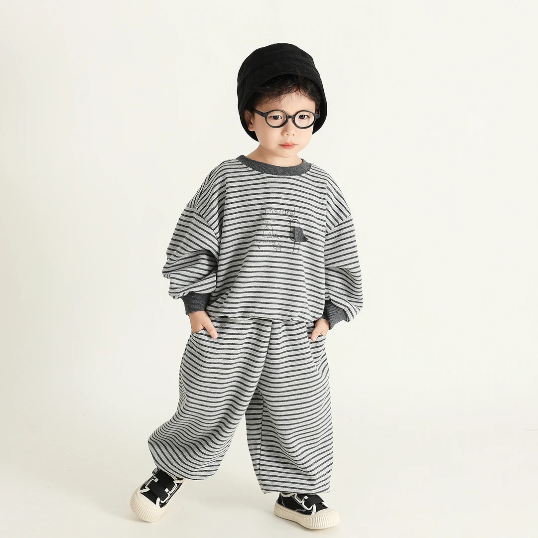 儿童宝宝套装两件套2025年秋季新款条纹卫衣+灯笼裤长裤韩版裤子
