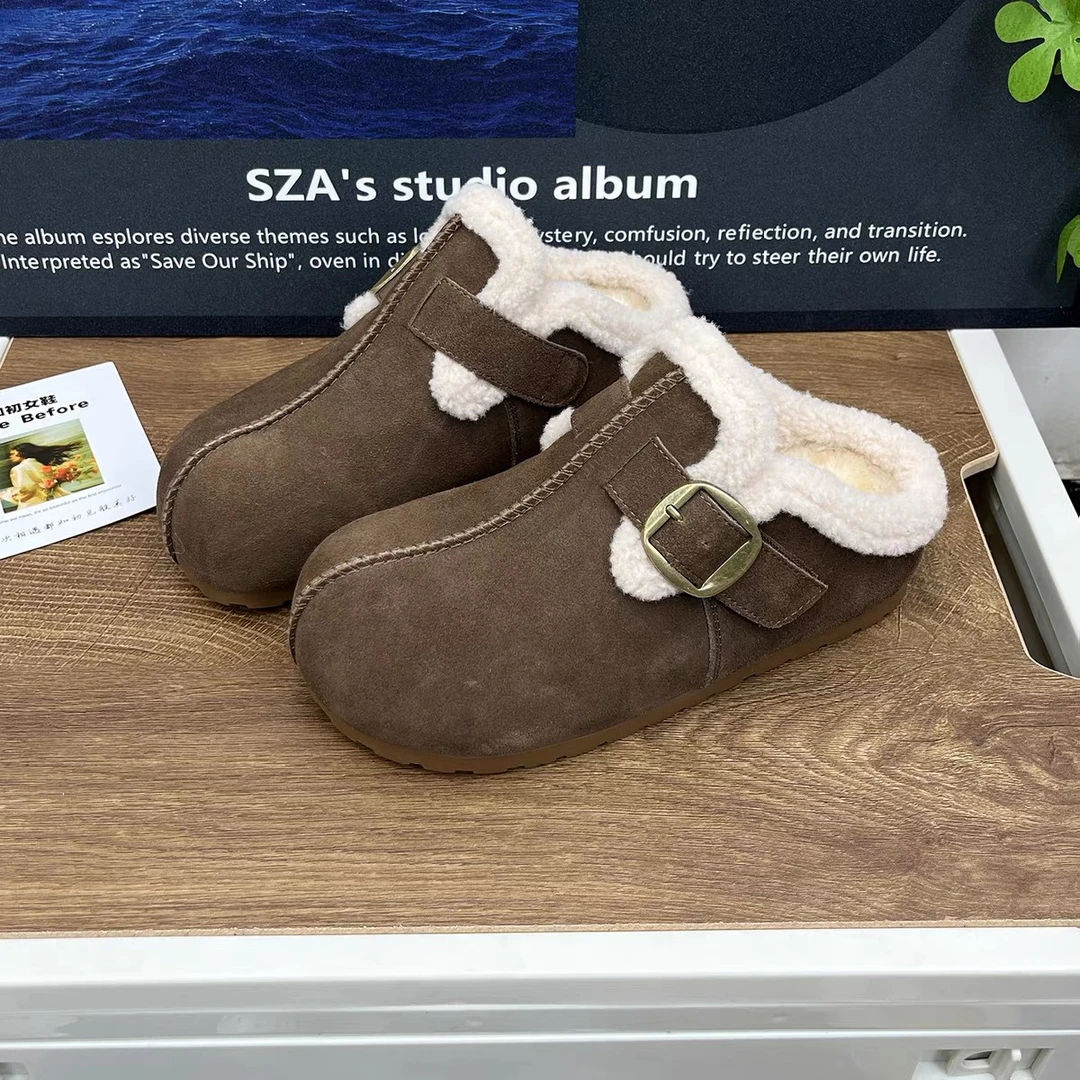 C9341   咖啡绒里   2025新款韩系时尚年轻勃肯拖鞋