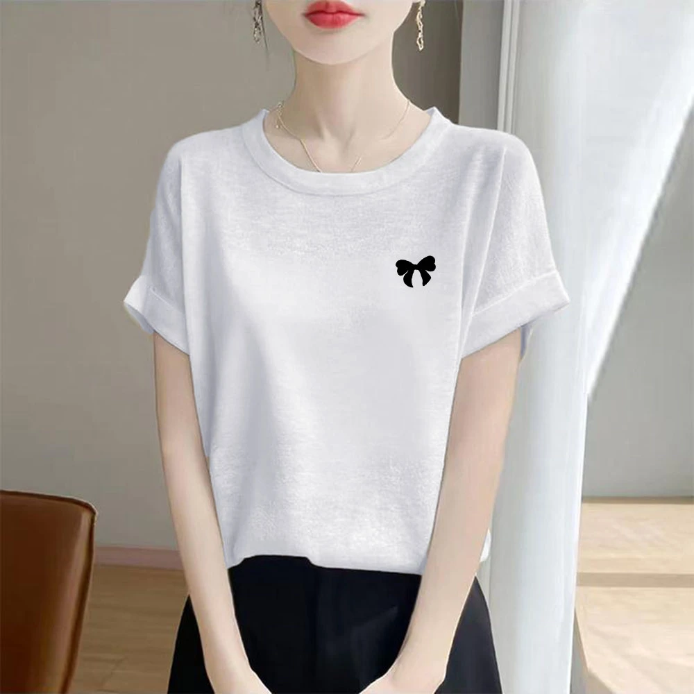 简约印花t恤女2025夏季短袖雪花棉圆领新款洋气显瘦时尚薄款上衣