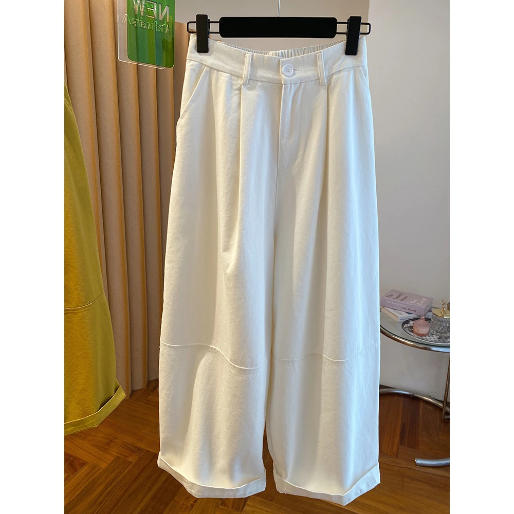 2025新款白色九分阔腿裤女秋季宽松休闲显瘦直筒大版气球裤工装裤
