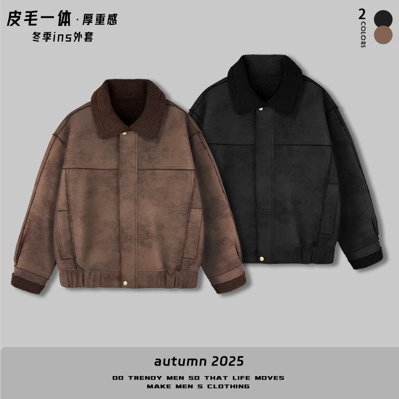 【冬季时尚皮毛一体拉链夹克翻领外套】潮流百搭翻领外套32015