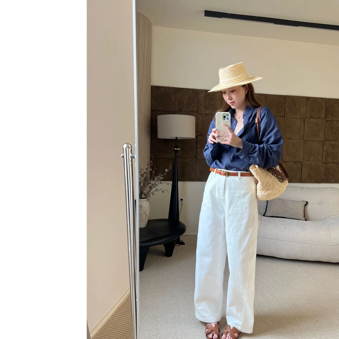 W.M.M棉弯刀工装裤/休闲显瘦工装阔腿裤百搭白色宽松春秋复古