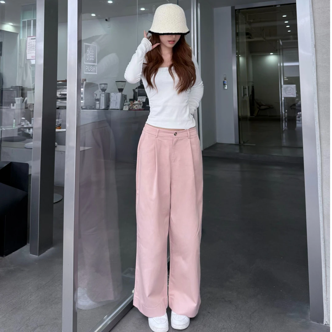 【岭南故事】多巴胺阔腿微喇休闲裤女宽松女款百搭薄款长裤子250026