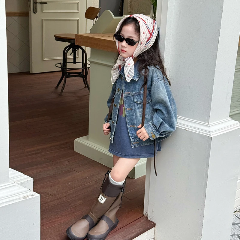 儿童复古磨白做旧牛仔外套女童秋季韩版休闲时髦夹克上衣洋气春秋