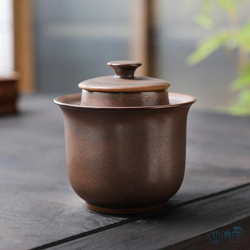当代复古手抓壶盖碗家用全孔自带过滤三才碗陶瓷茶碗粗陶功夫茶具