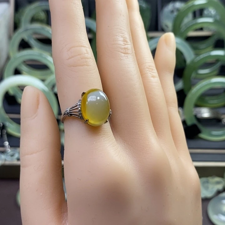 蛇纹石玉戒指银S925镶嵌小****i