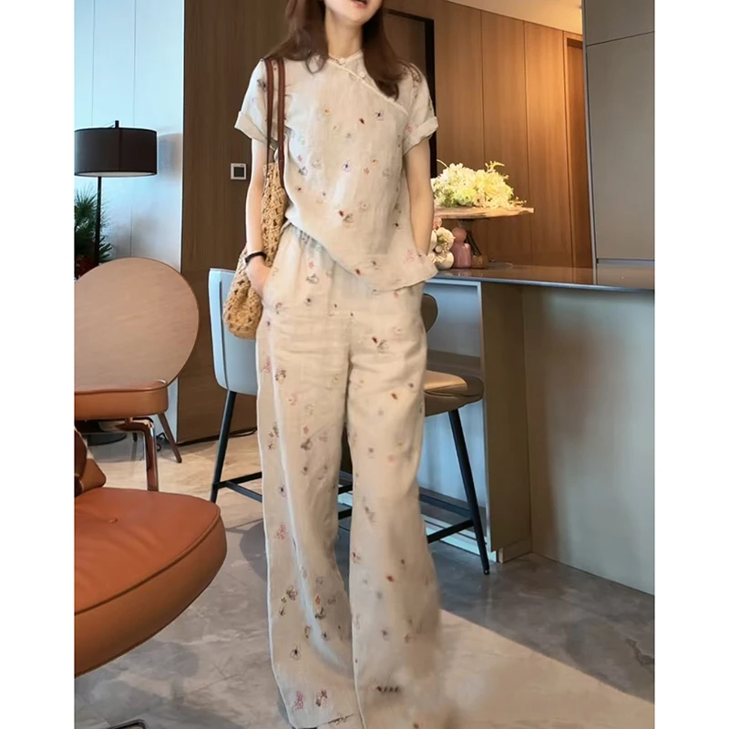 新中式国风女装上衣裤子套装2025夏季新款洋气衣服网红炸街两件套