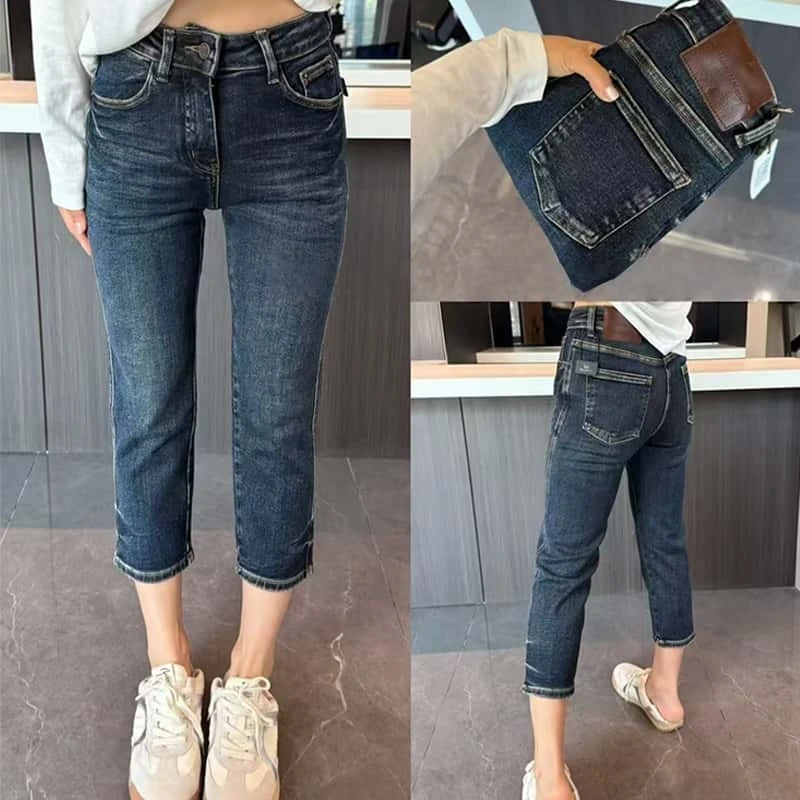 小个子八分直筒烟管裤女2025秋季新款梨型身材百搭显瘦窄版牛仔裤