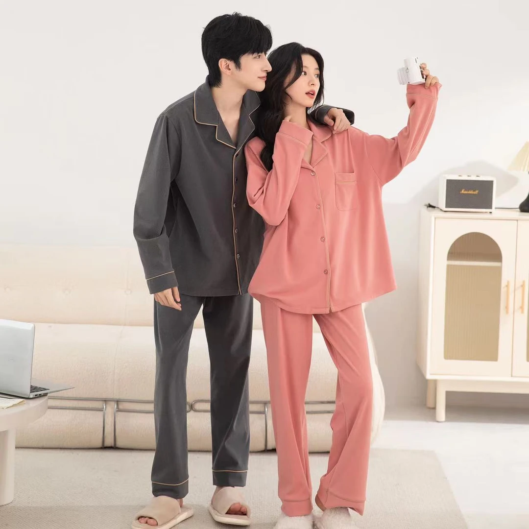 秋冬季长袖舒适休闲简约宽松纯色家居服套装