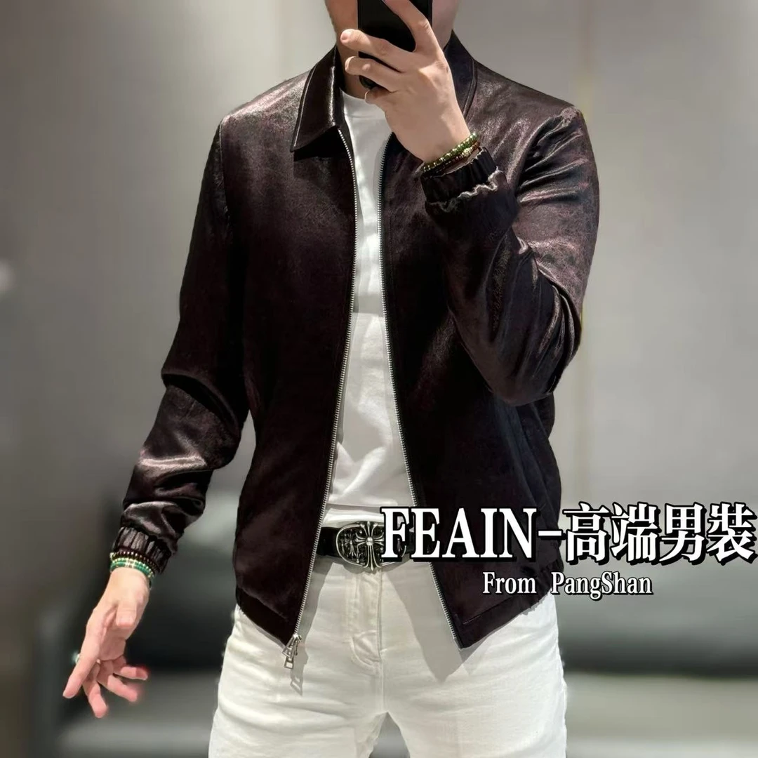 【100%醋酸】进口醋酸错金工艺大理石纹理上下双开拉链夹克外套105