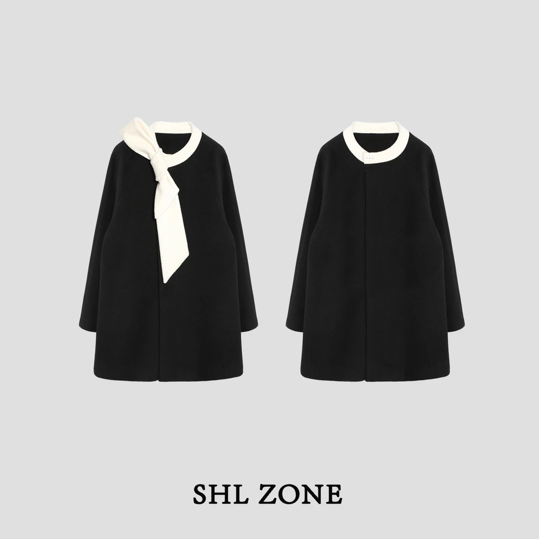 舒胡蕾 法香告白 【夹棉高定款】法式设计感蝴蝶结羊毛赫本大衣服女